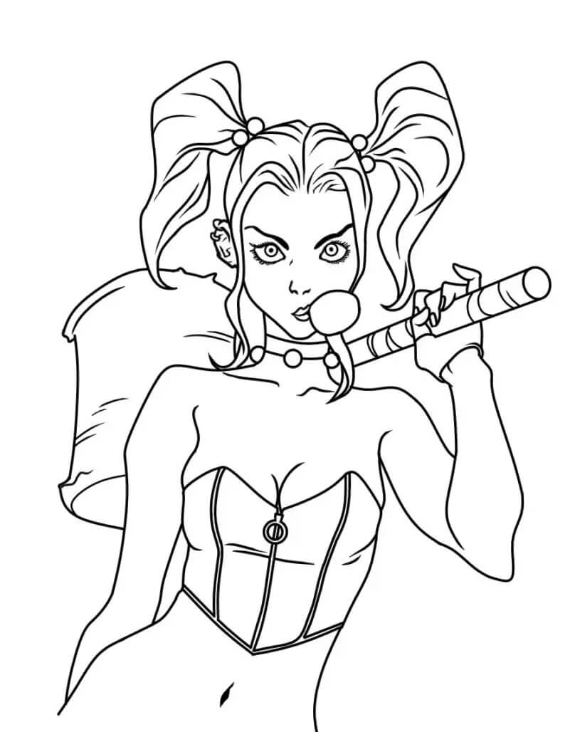 Dibujo de Gran Harley Quinn con Martillo para Colorear