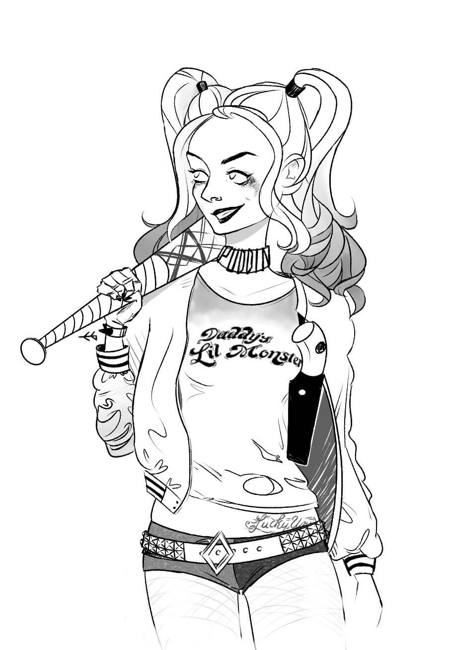 Dibujo de Harley Quinn Sencilla para Colorear