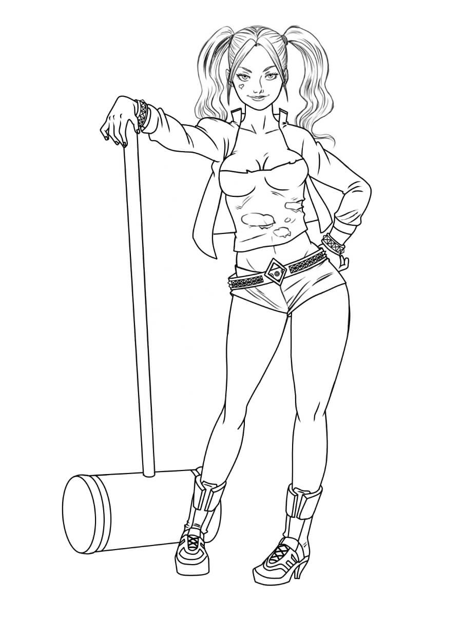 Dibujo de Harley Quinn con Martillo para Colorear