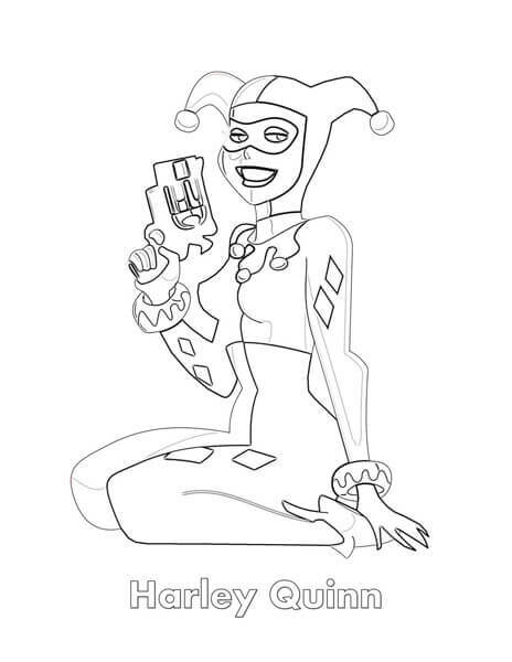 Dibujo de Harley Quinn con Pistola para Colorear