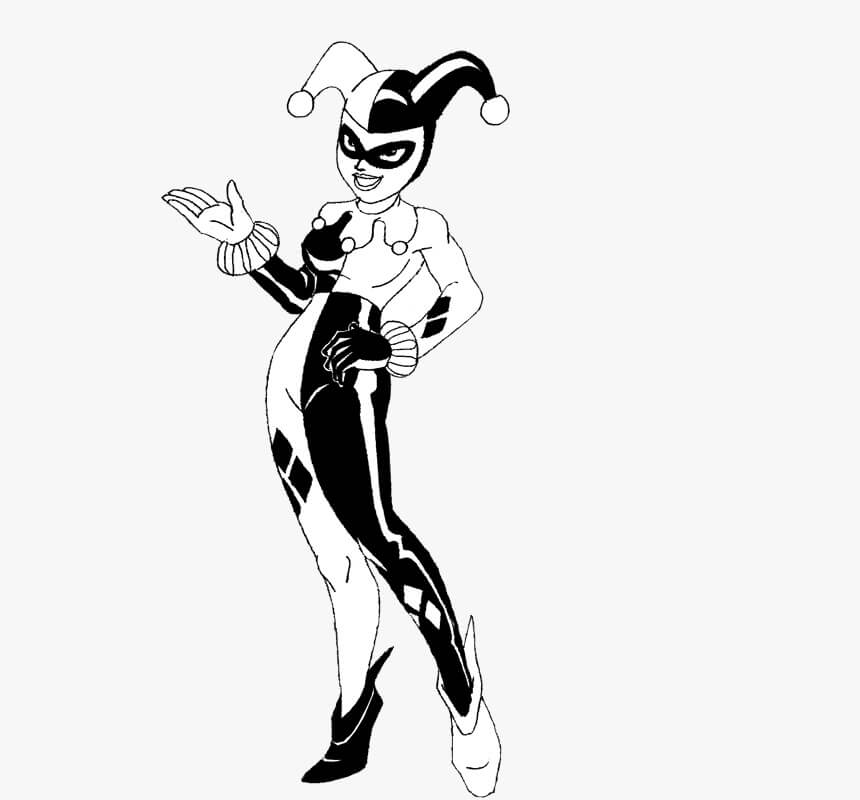 Dibujo de Harley Quinn en Blanco y Negro para Colorear