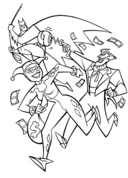 Dibujo de Persecuciones de Batman con Harley Quinn y Joker para Colorear