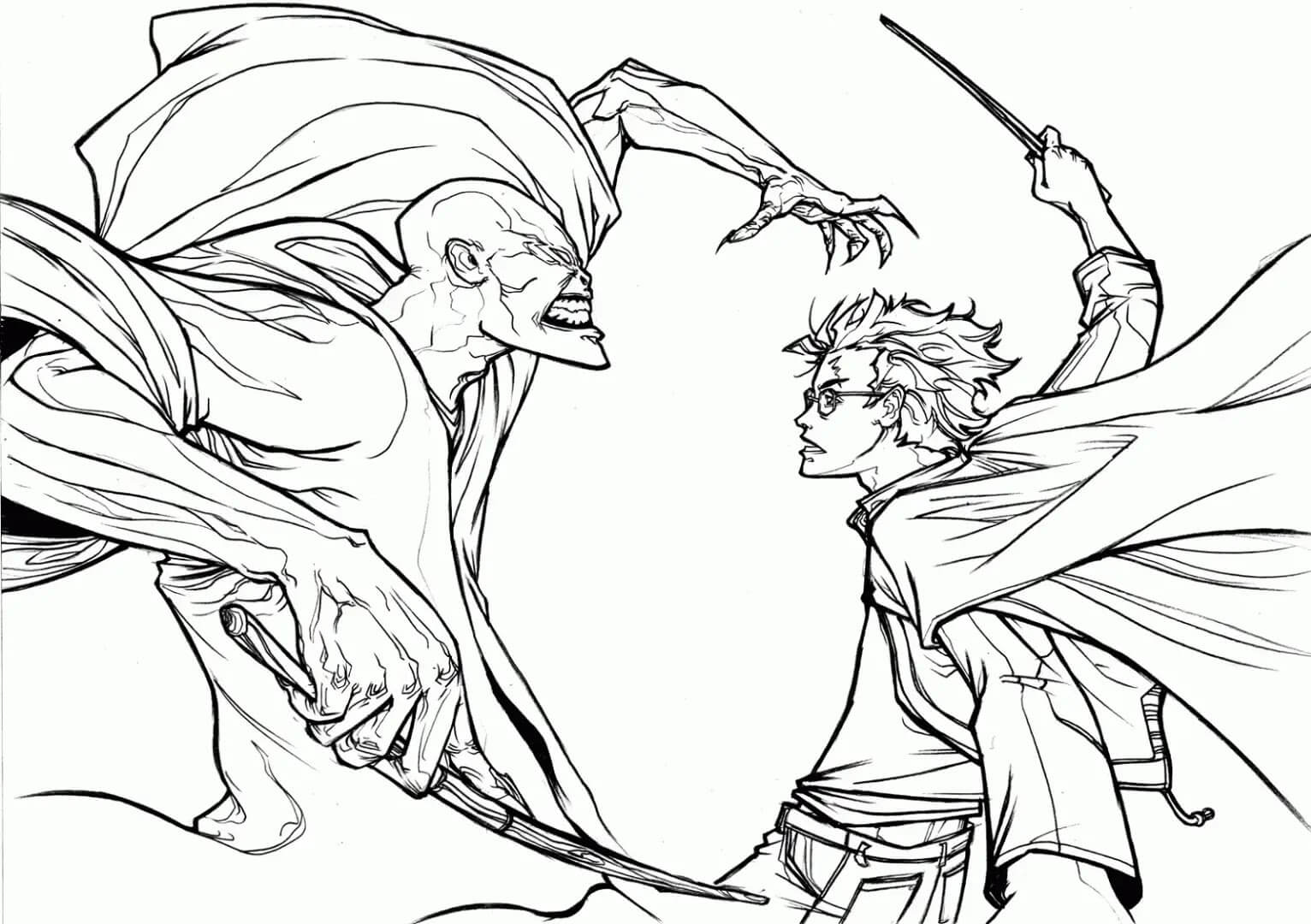 Dibujo de Harry Potter Vs Lord Voldemort para Colorear
