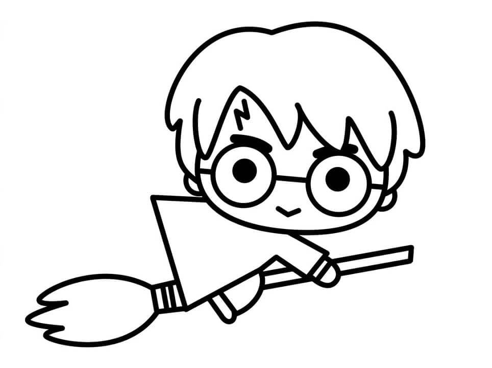 Dibujo de Chibi Harry Potter Volando para Colorear