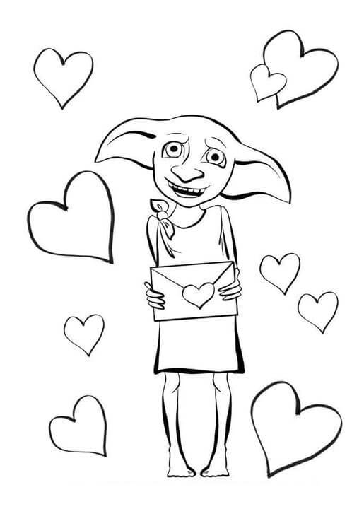 Dibujo de Dobby Sosteniendo una Carta de Amor para Colorear
