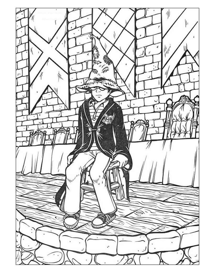 Dibujo de Harry Potter con Sombrero de Bruja para Colorear