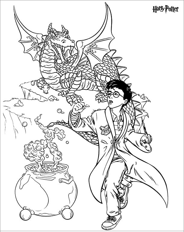 Dibujo de Harry Potter Huye del dragón para Colorear