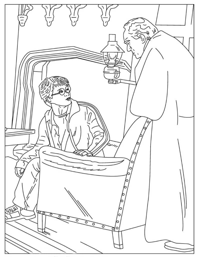 Dibujo de Harry Potter Sentado en una Silla para Colorear