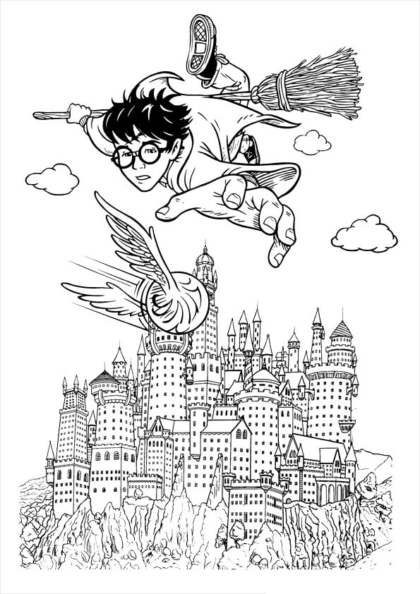 Dibujo de Harry Potter Volando para Colorear
