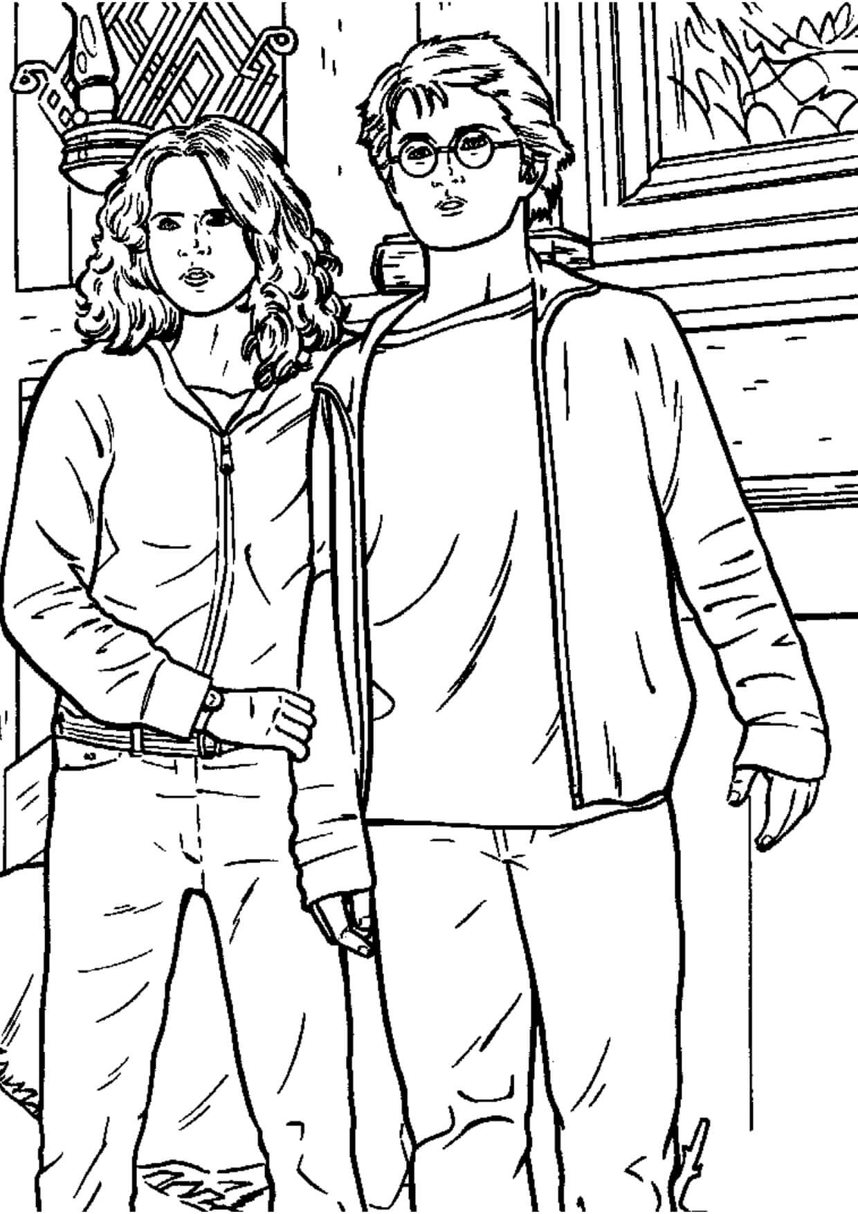 Dibujo de Harry Potter y Hermione Granger para Colorear