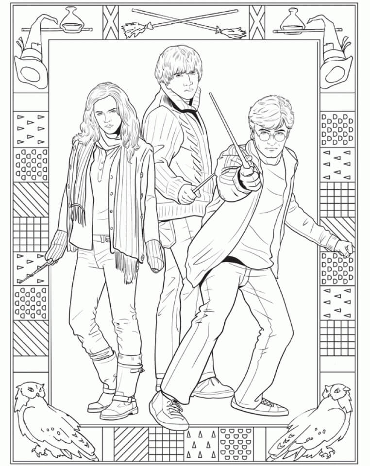 Dibujo de Harry Potter y Sus Amigos Peleando para Colorear