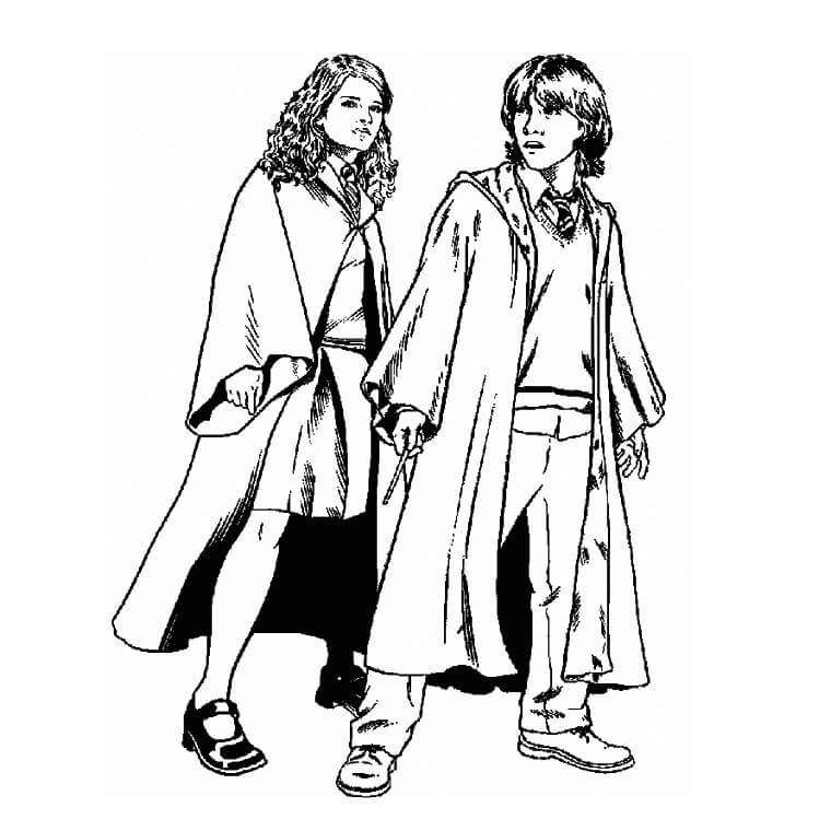 Dibujo de Hermione Granger y Amigo para Colorear