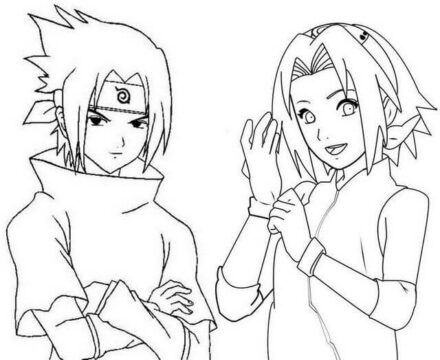 Dibujo de Sakura y Sasuke para Colorear