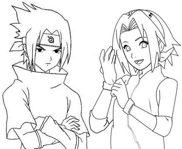 Dibujo de Sakura y Sasuke para Colorear