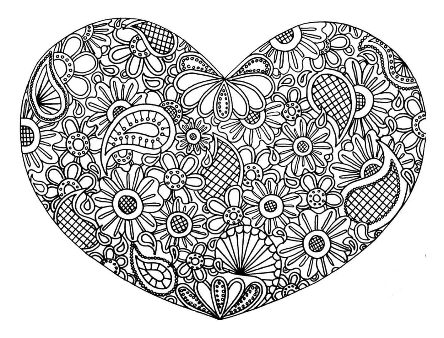 Dibujo de Corazn Mandala Flor para Colorear