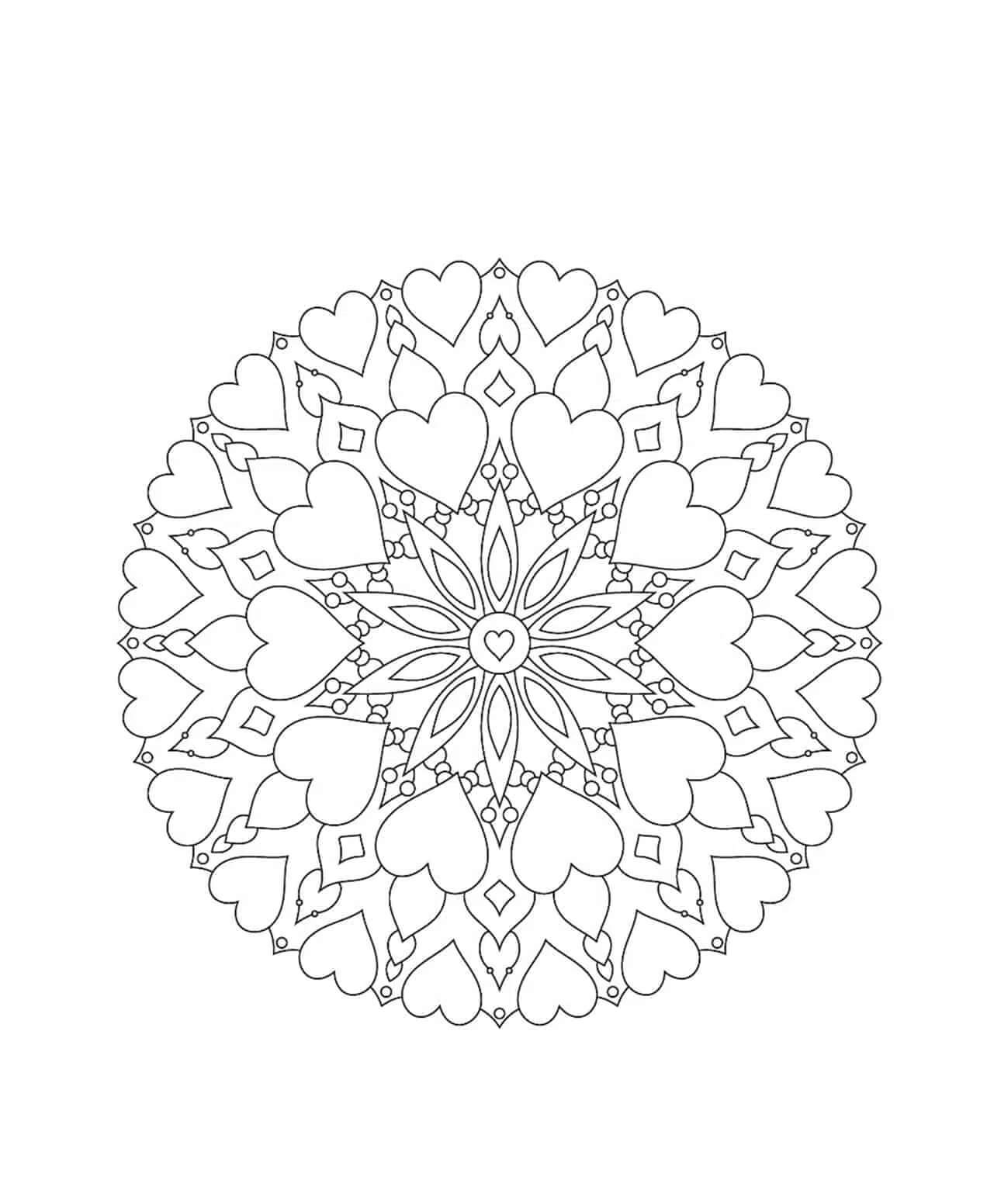 Dibujo de Grficos Gratuitos de Mandala de Corazn para Colorear