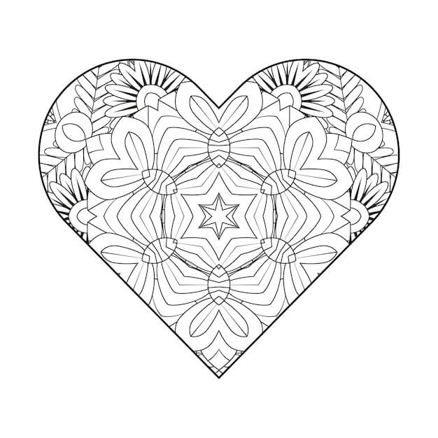 Dibujo de Imgenes Gratis de Mandala de Corazn para Colorear
