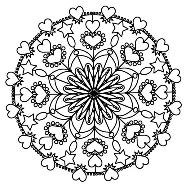 Dibujo de Mandala Bsica de Corazn en Crculo para Colorear