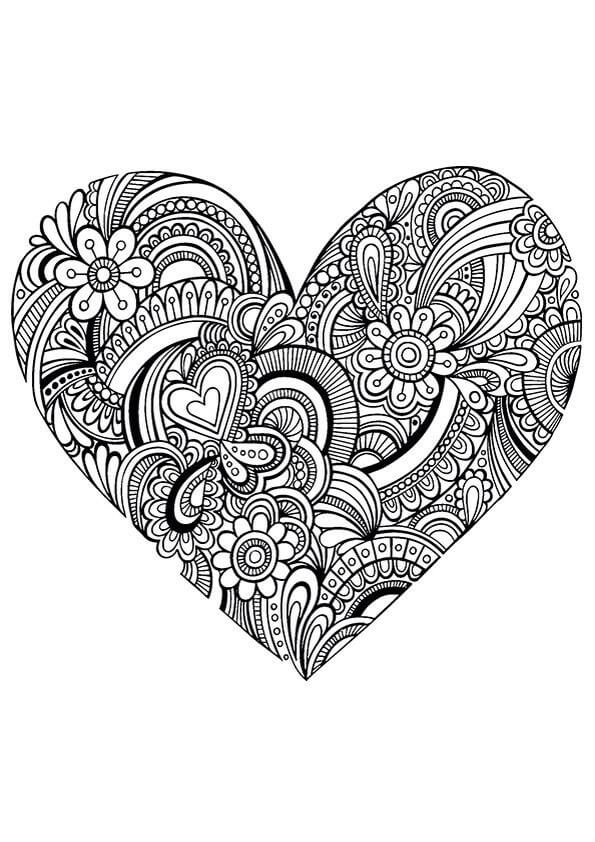 Dibujo de Mandala Bsica de Corazn para Colorear
