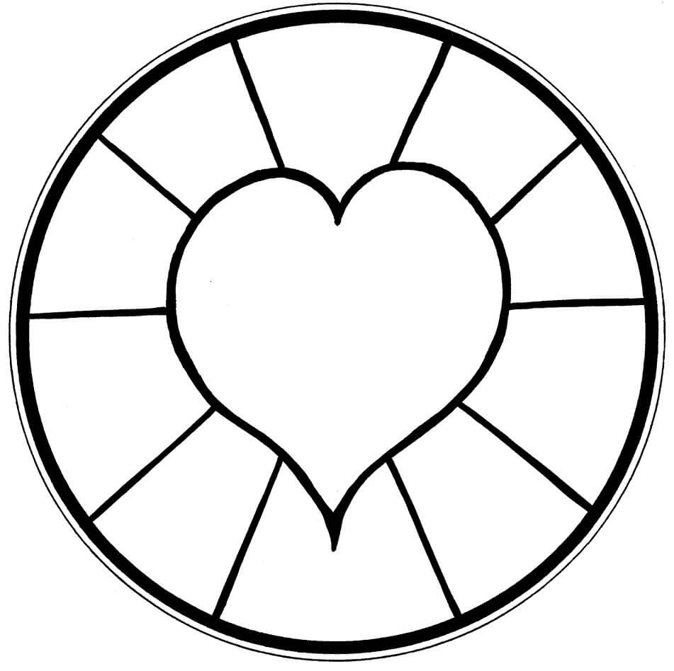Dibujo de Mandala de Corazn Normal en Crculo para Colorear