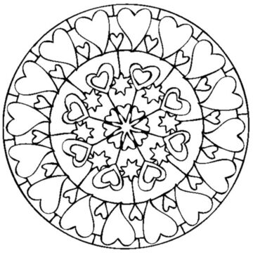Dibujo de Mandala de Corazn Simple en Crculo para Colorear