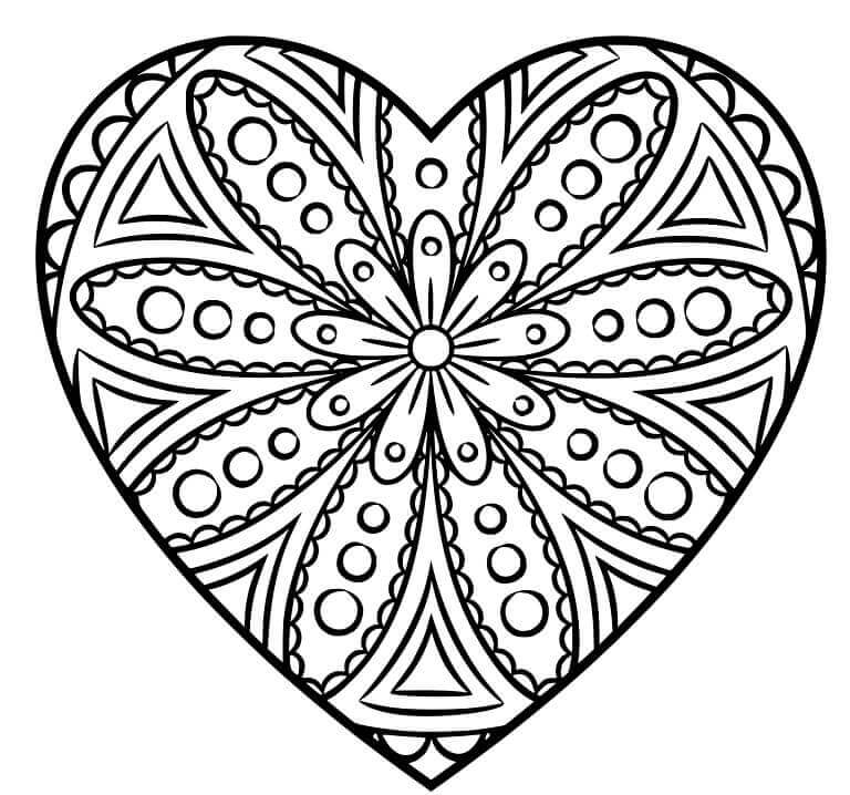 Dibujo de Mandala de Corazn Simple para Colorear