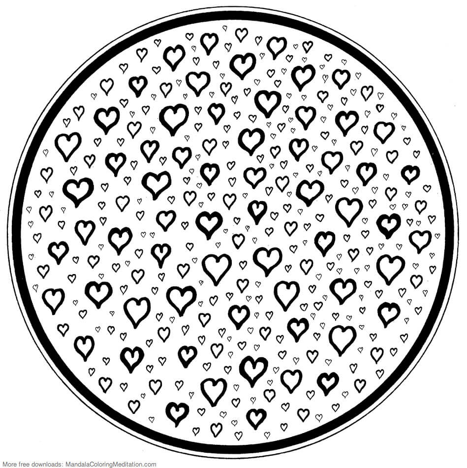 Dibujo de Mandala de Corazn en Crculo para Colorear