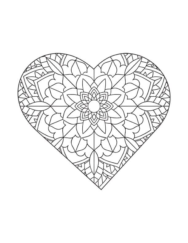 Dibujo de Mandala en Forma de Corazn para Colorear
