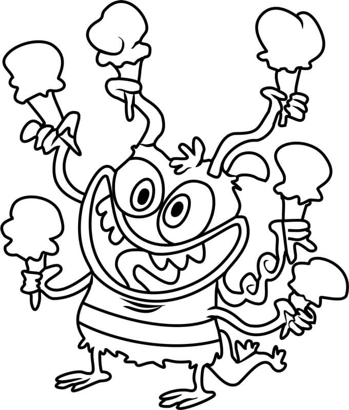 Dibujo de Bunsen Sosteniendo Seis Helados para Colorear