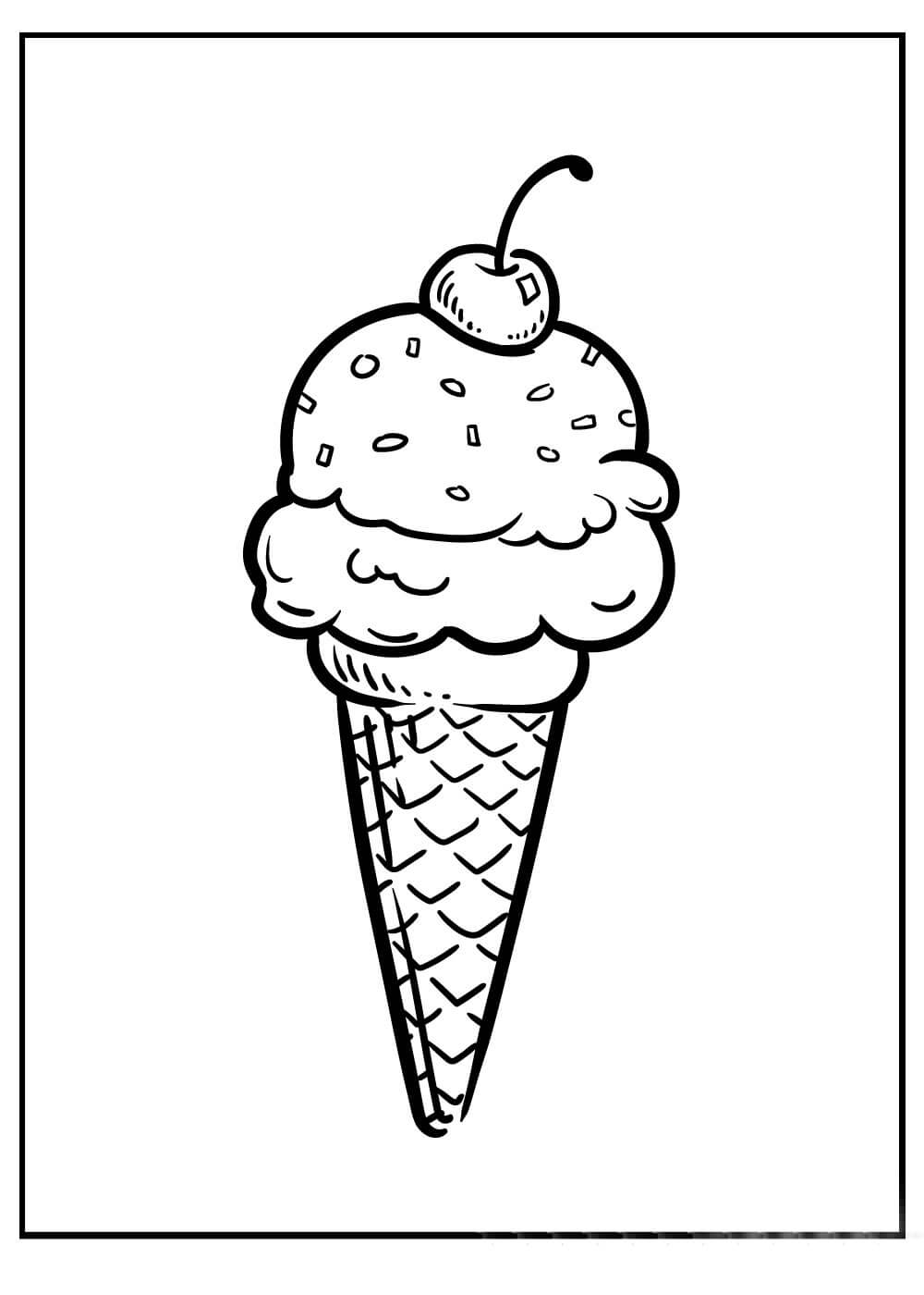 Dibujo de Cereza con Helado para Colorear