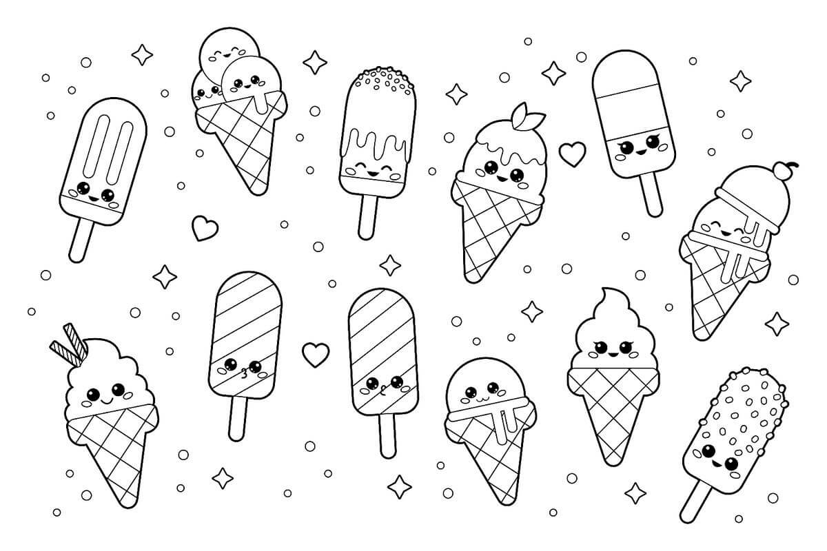 Dibujo de Animados de Helado Hermoso para Colorear