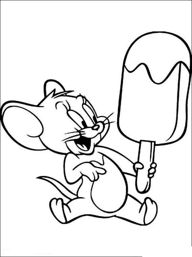 Dibujo de Feliz Jerry Tenencia Helado para Colorear