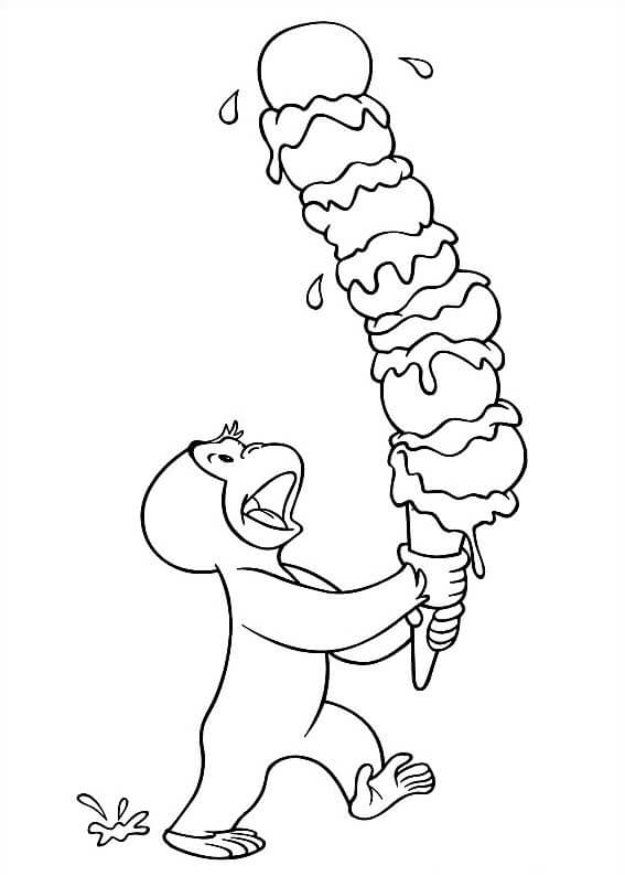 Dibujo de George Sosteniendo un Gran Helado para Colorear