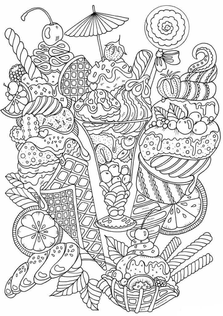 Dibujo de Imagen de Helado Complicada para Colorear