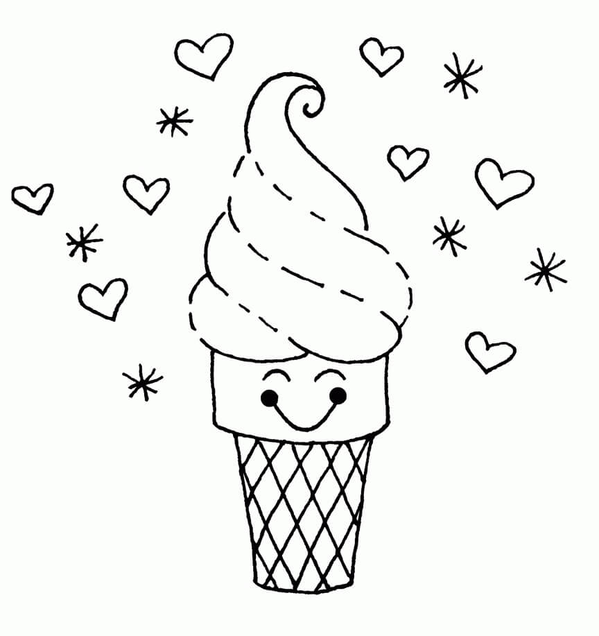 Dibujo de Lindo Helado Feliz para Colorear