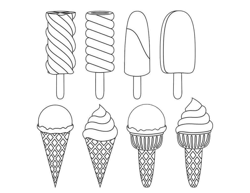 Dibujo de Ocho Helados para Colorear