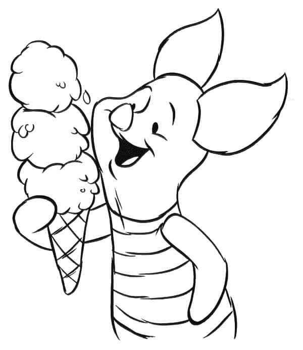 Dibujo de Piggy Pig Comiendo Helado para Colorear