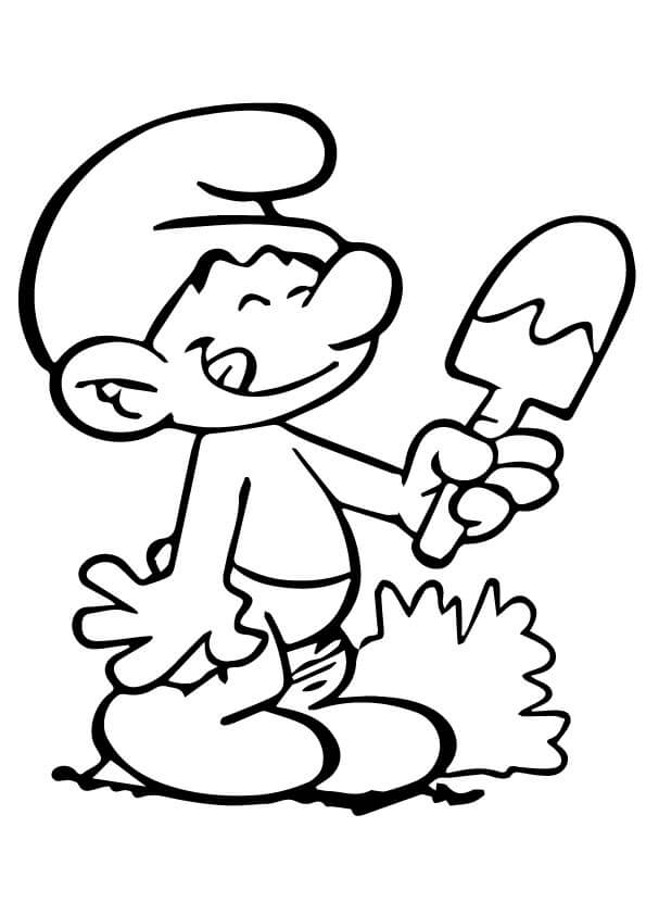 Dibujo de Pitufo con Helado para Colorear