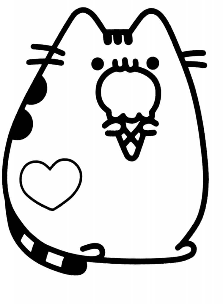 Dibujo de Pusheen Comiendo Helado para Colorear