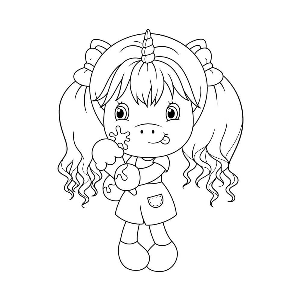 Dibujo de Unicornio Lindo Beb con Helado para Colorear