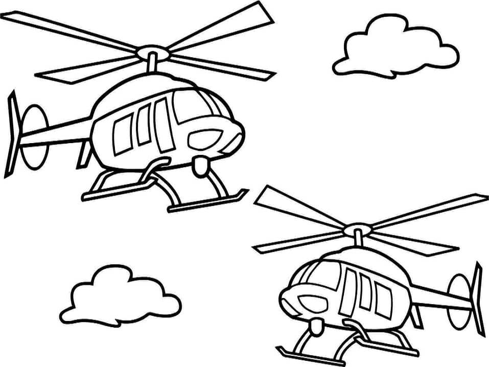 Dibujo de Dos Helicopteros Volando para Colorear