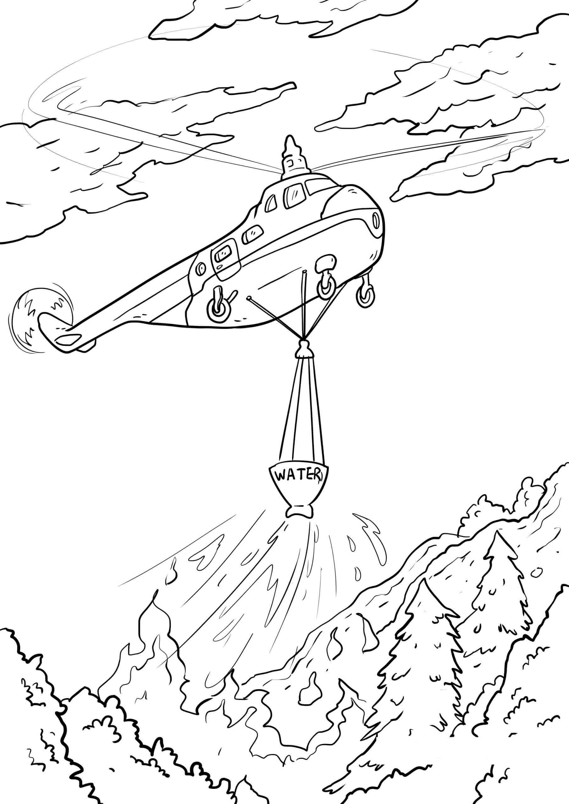 Dibujo de Helicóptero Bombero para Colorear