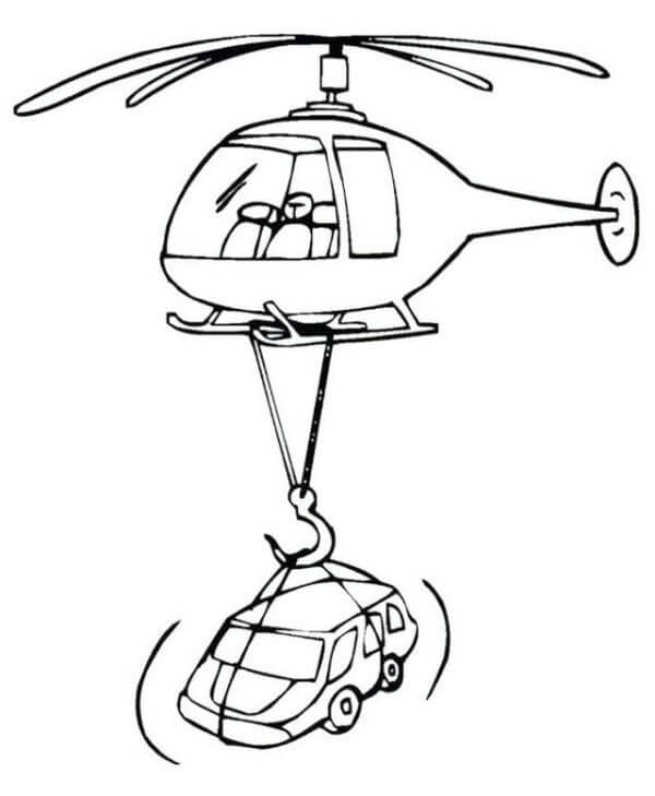 Dibujo de Helicóptero con Coche para Colorear