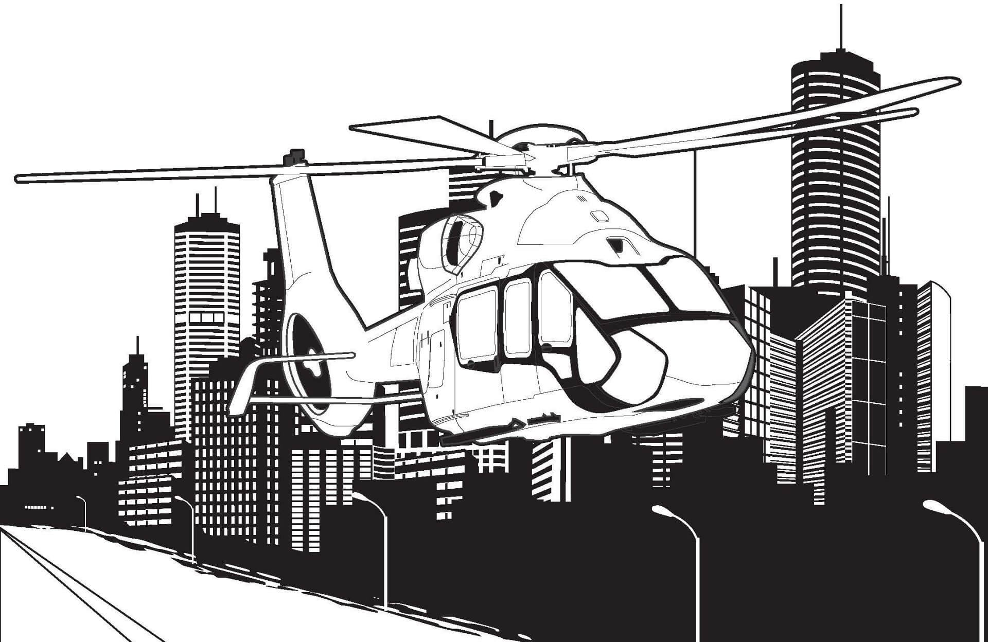Dibujo de Helicóptero en la Ciudad para Colorear