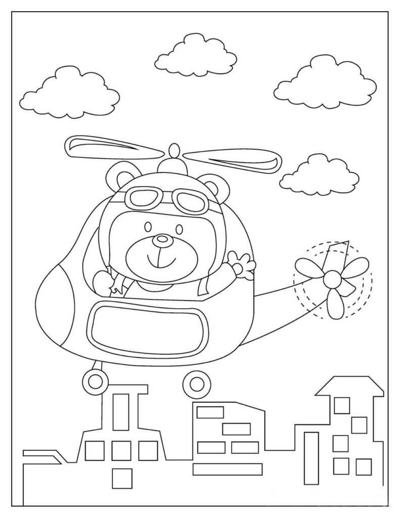 Dibujo de Oso en helicóptero para Colorear
