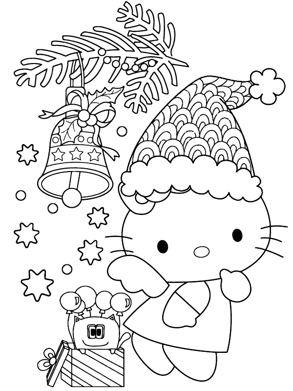 Dibujo de Ángel Hello Kitty Christmas Coloring Page para Colorear