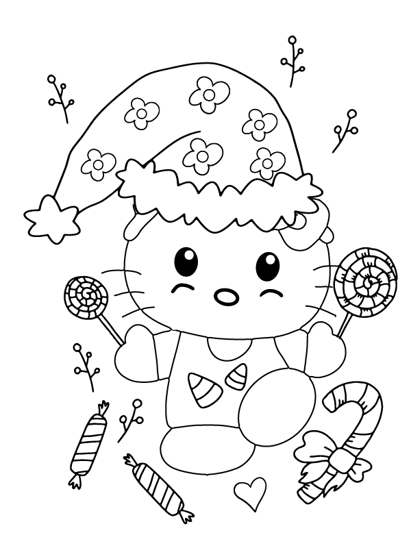Dibujo de Cute Hello Kitty Christmas Coloring Page para Colorear