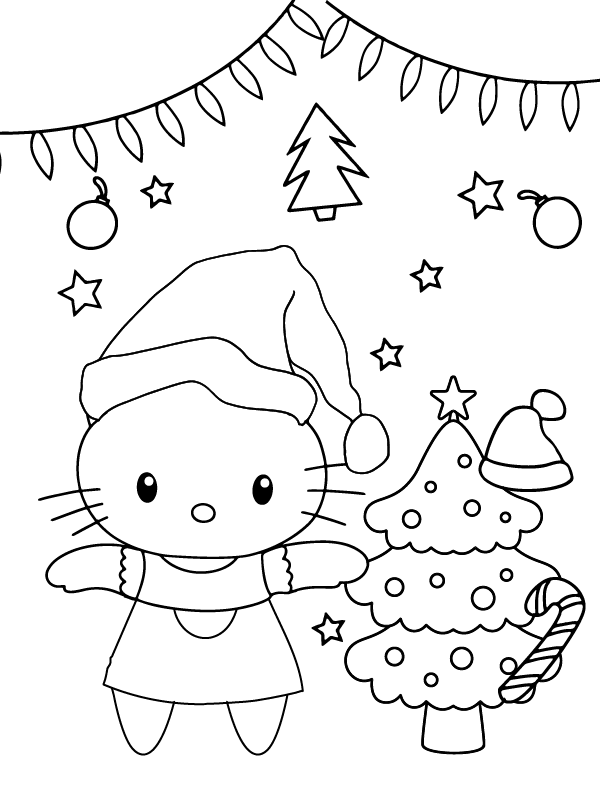 Dibujo de Easy Hello Kitty Christmas Coloring Page para Colorear