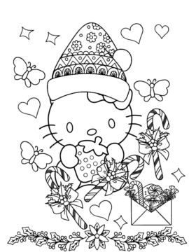 Dibujo de Free Printable Hello Kitty Christmas Coloring Page para Colorear