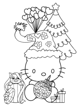 Dibujo de Happy Hello Kitty Christmas Coloring Page para Colorear